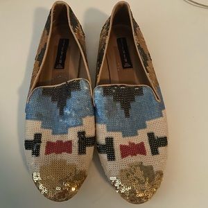 STEVEN by Steve Madden Sequins Aztec Flats Size 10